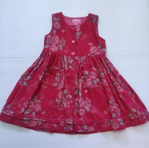 Room Seven Pinafore Dress Red Floral Corduroy Button Size 4 104 Valentine's